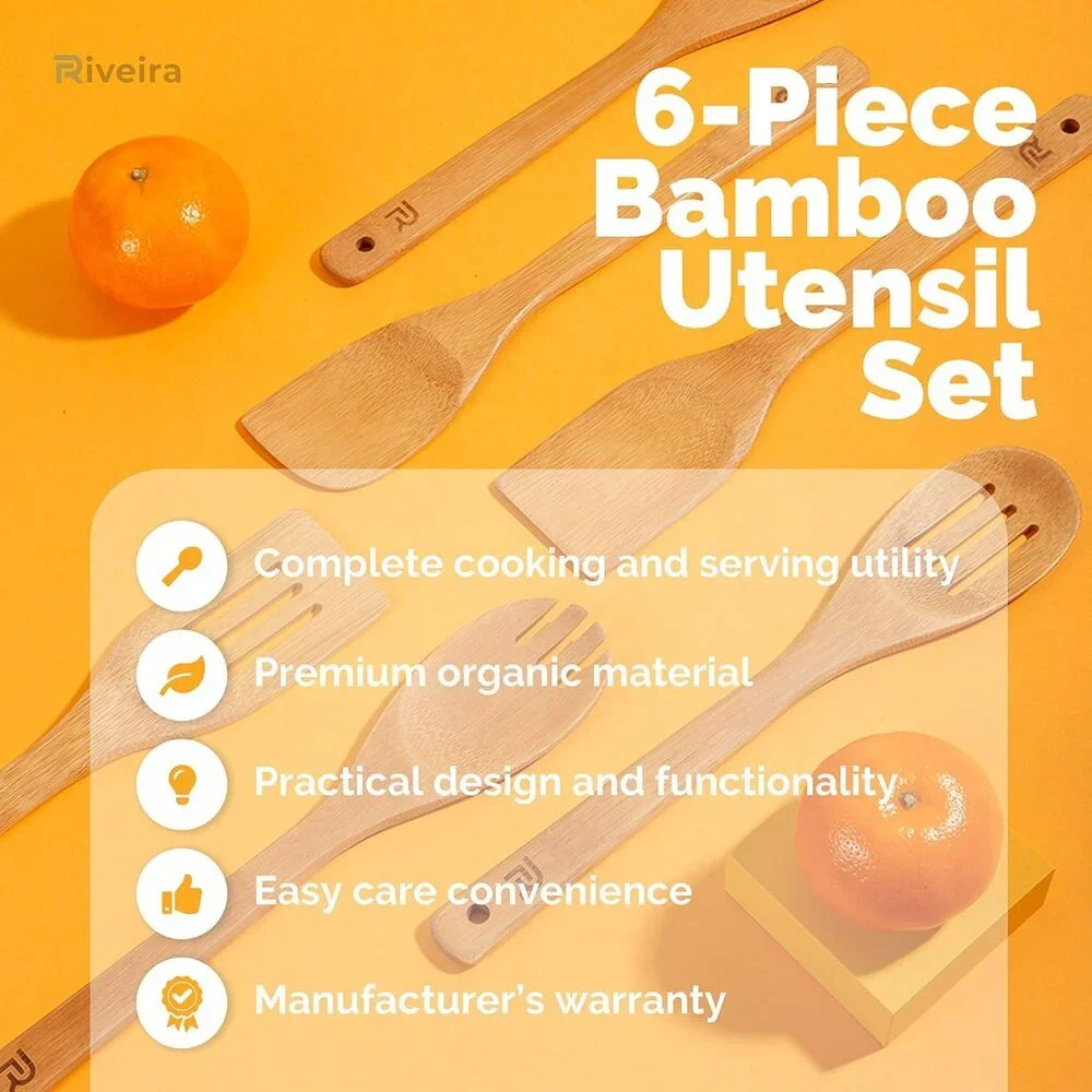 6-Piece Wooden Spoons Apartment Essentials Wood Spatula Spoon Nonstick Kitchen